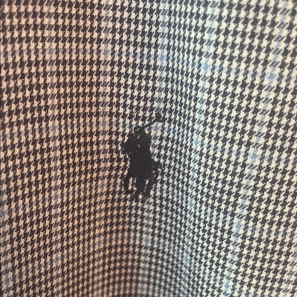 Ralph Lauren Yarmouth Mens 17/33 Navy & Blue Houndstooth Plaid 100% Cotton Woven - Picture 3 of 7